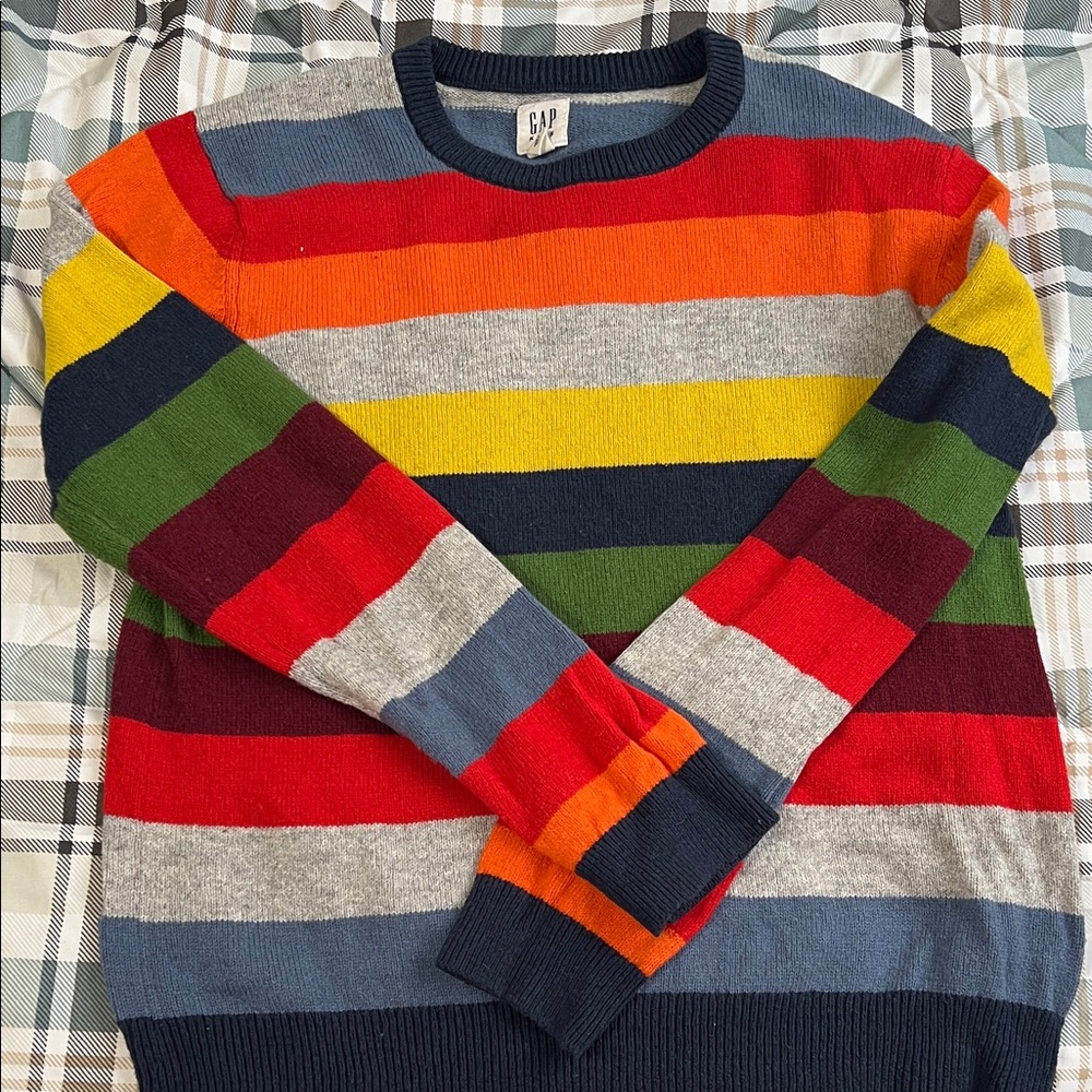GAP Men's Colorful Striped Crewneck Sweater